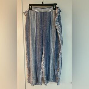 J. Jill Blue and White Striped Cropped Linen Pants